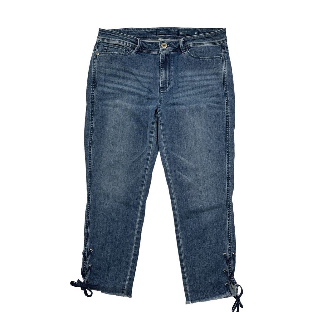 J.JILL Denim Authentic Fit Cropped Lace Up Ankle Jeans Size 8 Womens Raw Hem